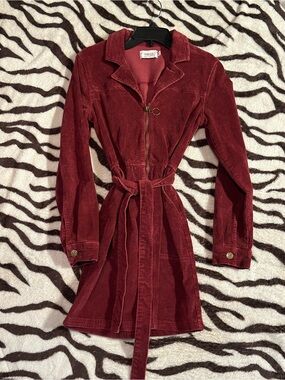 MPG Wine Red Corduroy Midi Dress with Belt